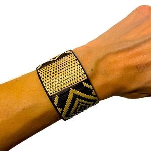 EUC Three Woven Patterned Bracelets Black/Cream, Red/Cream, Green/Cream